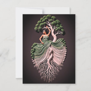 Elegante Boom Vrouw Muurkunst – 3D Natuur-Geïnspir Briefkaart