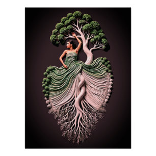 Elegante Boom Vrouw Muurkunst – 3D Natuur-Geïnspir Perfect Poster