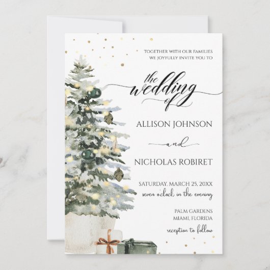 Elegante boomlichten winter kerst bruiloft kaart (Voorkant)