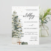 Elegante boomlichten winter kerst bruiloft kaart (Staand voorkant)