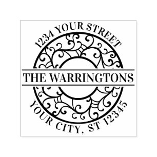 Elegante boomtakken Lacy filigraan naam adres Zelfinktende Stempel