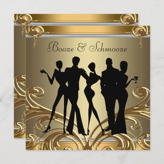 Elegante Booze en Schmooze uitnodigingen (Voorkant / Achterkant)