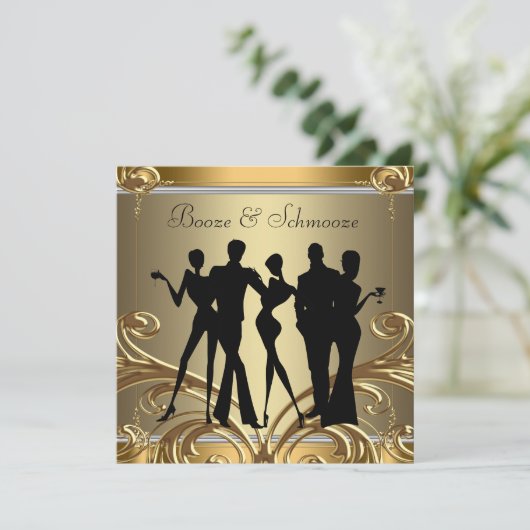 Elegante Booze en Schmooze uitnodigingen (Staand voorkant)