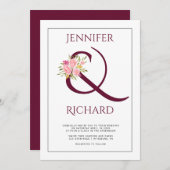 Elegante bordeaux ampersand en roze rozen bruiloft kaart (Voorkant / Achterkant)