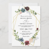 Elegante bordeaux bloemen budget QR-code bruiloft Kaart (Voorkant)
