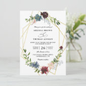 Elegante bordeaux bloemen budget QR-code bruiloft Kaart (Staand voorkant)