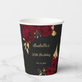 Elegante bordeaux bloemen goud zwart papieren bekers (Achterkant)