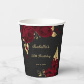 Elegante bordeaux bloemen goud zwart papieren bekers (Voorkant)