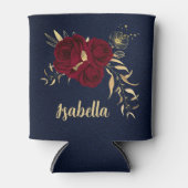 Elegante bordeaux bloemen gouden marine blikjeskoeler (Voorkant)
