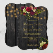 Elegante bordeaux bloemen rustieke schuur hout bru kaart (Voorkant / Achterkant)