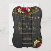 Elegante bordeaux bloemen rustieke schuur hout bru kaart (Voorkant)