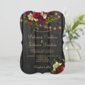 Elegante bordeaux bloemen rustieke schuur hout bru kaart (Staand voorkant)