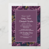 Elegante bordeaux bloemencode RSVP QR trouwkaart Kaart (Voorkant)