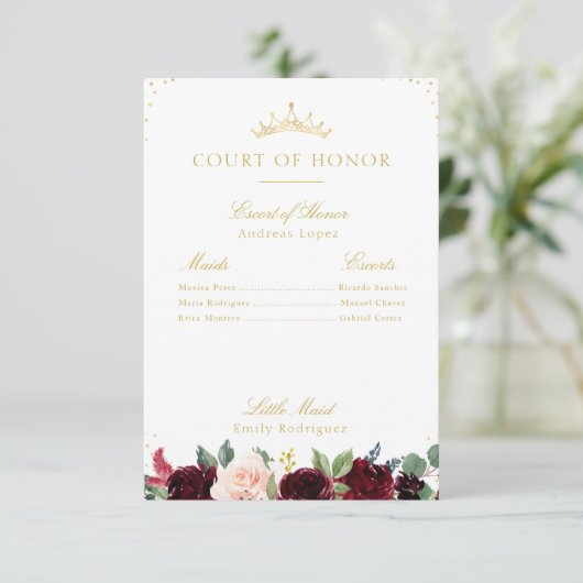 Elegante bordeaux bloemenhofkaart kaart (Staand voorkant)