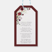 Elegante bordeaux bloemige bruidsdouche zonder wik cadeaulabel (Achterkant)
