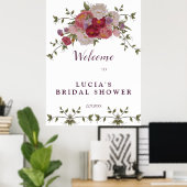 Elegante bordeaux bloemige bruiloftsshower welkom  poster (Thuiskantoor)