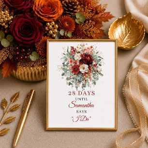 Elegante bordeaux bloemrijke boho bruidsfeest telk poster