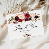 Elegante bordeaux & blozen bloemenbruiloft dank u briefkaart