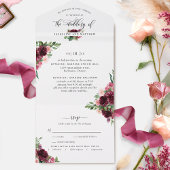 Elegante bordeaux blozen bruiloft w / geperforeerd all in one uitnodiging