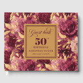 Elegante bordeaux blush gouden rozen 50ste gastenb gastenboek (Voorkant)