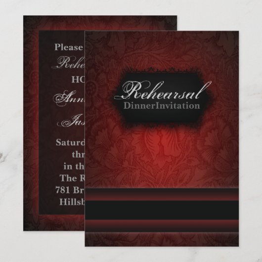 Elegante bordeaux damast Repetitie Diner Uitnodige Kaart (Voorkant / Achterkant)