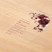 Elegante bordeaux en bloemenboog bruiloft acryl uitnodigingen (Laagn)