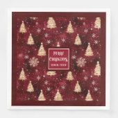 Elegante bordeaux en gouden kerstbomen servetten (Voorkant)