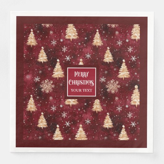 Elegante bordeaux en gouden kerstbomen servetten (Voorkant)