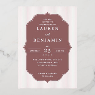 Elegante bordeaux gestreepte trouwuitnodiging folie uitnodiging