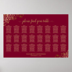 Elegante bordeaux & goud 24 tafel zitplaatsenkaart poster