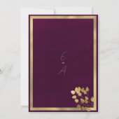 Elegante bordeaux gouden eucalyptus blad bruiloft kaart (Achterkant)