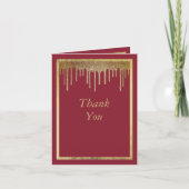 Elegante bordeaux gouden glitter druppels 50ste ve bedankkaart (Voorkant)