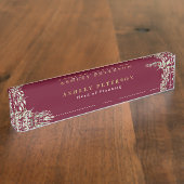 Elegante bordeaux gouden groene bureaunaambord naambordje (Zijkant)