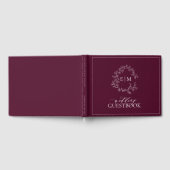 Elegante bordeaux leafy crest monogram bruiloft gastenboek (Volledig)