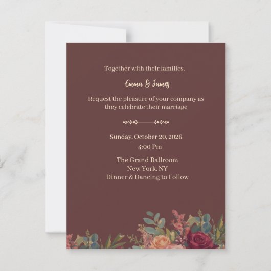 Elegante bordeaux luxe trouwuitnodiging  (Voorkant)