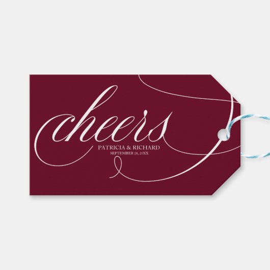 Elegante bordeaux marsala proost wijnfles labels cadeaulabel (Voorkant (Horizontaal))