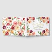 Elegante bordeaux perzik bloemenbruiloft goudfolie gastenboek (Volledig)