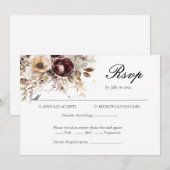 Elegante bordeaux pioenrozen Bruiloft RSVP kaart (Voorkant / Achterkant)