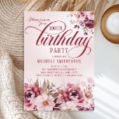 Elegante bordeaux roze bloemen 100ste verjaardag kaart