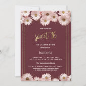 Elegante bordeaux roze gouden daisy bloemen Sweet  Kaart (Voorkant)