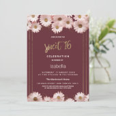 Elegante bordeaux roze gouden daisy bloemen Sweet  Kaart (Staand voorkant)