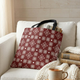 Elegante bordeaux sneeuwvlok damast bloemengrid ta tote bag