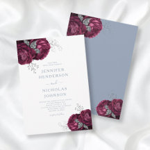 Elegante bordeaux stoffige blauwe bloemige bruilof