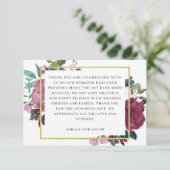 Elegante bordeaux / wijntuin bloemenbruiloft bedankkaart (Staand voorkant)