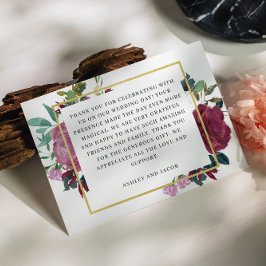 Elegante bordeaux / wijntuin bloemenbruiloft bedankkaart