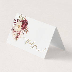 Elegante bordeaux witte bloemen dankkaart visitekaartje