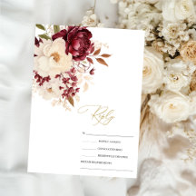 Elegante bordeaux witte bloemen RSVP