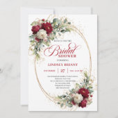 Elegante bordeaux-witte bloemengoud bruiloftsdouch kaart (Voorkant)