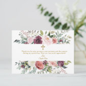 Elegante bordeaux-witte bloemenkader gouden doop bedankkaart (Staand voorkant)