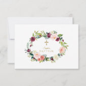 Elegante bordeaux-witte bloemenkader gouden doop bedankkaart (Achterkant)